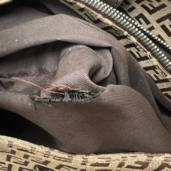 Fendi Hobo Baguette Brown & Beige Zucchino Canvas Gunmetal Hardware - Picture 6 of 8